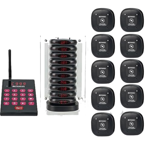 Retekess TD161 Pager Rufsystem, 20 Gastro Pager mit Anti-Fall-Halterung, 500M, Tastatur mit 1000mAh Batterie - Unterstützt Mobile Nutzung, 7 Rufmodi, Restaurant Pager System, Food Court