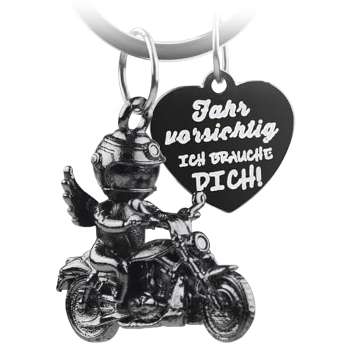 LbsAMP Motorrad Schlüsselanhänger mit Schutzengel und Gravur | Fahr vorsichtig ich brauche dich Geschenk Engel Schlüsselanhänger für Motorradfahrer Glücksbringer Fahr vorsichtig(schwarz)