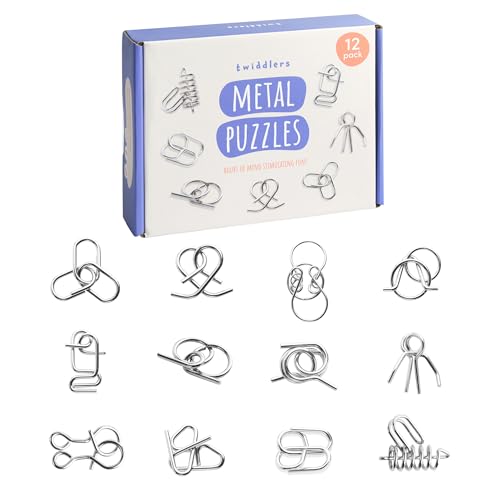 THE TWIDDLERS - 12 Stück Metalldraht IQ Brain Teaser Mind Puzzles, Multipack Mini Schule Geschenk Spielzeug und Party Bag Fillers für Kinder, Erwachsene Weihnachten Cracker Party Favours