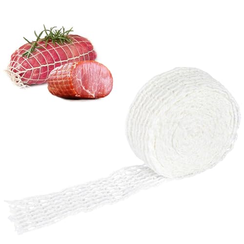 Schinkennetz, 5m Fleischnetz, 16 Löcher Rollbratennetz, Weiß Bratennetz Elastisches, Räuchernetz zum Garen, Räuchern, Aufbewahren, Aufhängen von Fleisch, Schinken