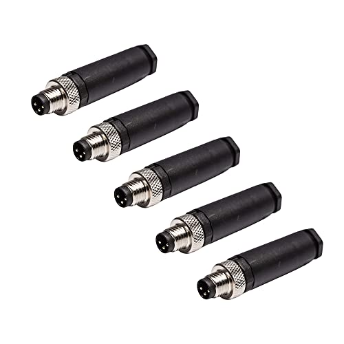 Elecbee 5 x M8-Feldkabelverbinder, gerade, 3-poliger Stecker, montierbarer Stecker, ungeschirmt