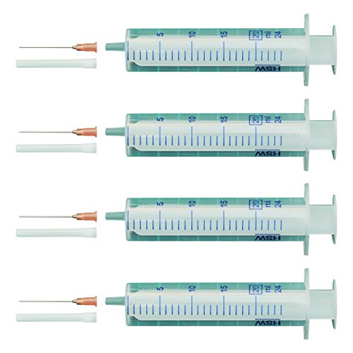 4 x 20ml Spritzen-Set + Kanülen, 4 Stück Spritze und Kanüle, Einmalspritzen, Einwegspritze mit stumpfer Nadel für Flüssigkeiten, Hobby, Modellbau und Heimwerk (einzeln steril verpackt)