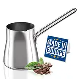 CRYSTALIA Premium Qualitat Türkische Kaffeekanne, 425ml 18/10 Edelstahl Cezve, Herdplatte Mokkakanne, Milchkanne, Griechisch Arabische Kaffeekanne Türkischer Kaffeekocher, Mocha Pot Turkish Coffee Pot