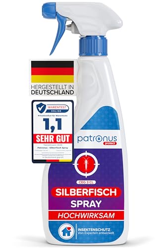 Patronus Silberfisch-Spray mit Sofortwirkung 500 ml - effektives Abwehr-Mittel gegen Silberfische & Papierfische - hochwirksame Alternative zu Silberfisch-Köderdose & Falle, mit dezentem Zitrusduft