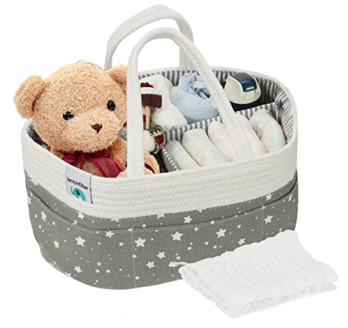 ilauke Baby Windel Caddy, Multifunktionale Baby Windel Organizer Tragbar Windeln Korb mit Abnehmbarem Teiler 10 Unsichtbaren Taschen für Auto, Schlafzimmer, Reisen und Wickeltisch