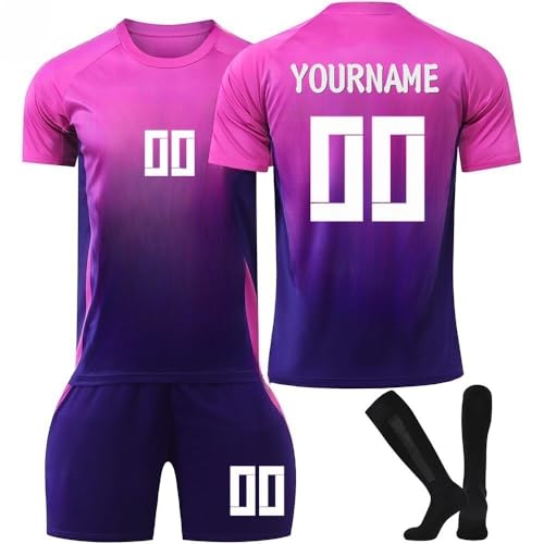Fußball Trikot Kinder Trainingsset 2024/2025 Personalisiert mit Namen und Nummer, Jungen Fußballtrikot mit T-Shirt Shorts Socken, Jungs Fanartikele e Geschenkidee für Jungen und Männer
