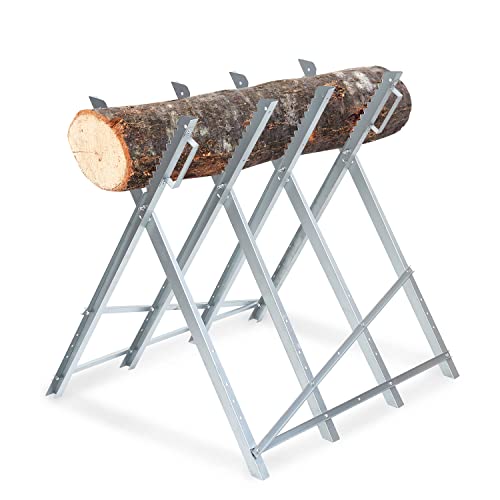 Eulenke - Robuster klappbarer Sägebock für Kettensägen, Bis zu 150 kg belastbar, Verzinktes Metall, Stabil. 81x80x80 cm, Perfekt für Kettensägen oder Handsägen, In Silber