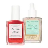 Manucurist Healthy Glow Duo Nagelpflege Set - Nagellack Active Glow Raspberry & Nagelserum - Dehydrator für Nägel, Nagelhärter brüchige Nägel und Nail Repair für Nagelhaut - Nagellack Nudetöne