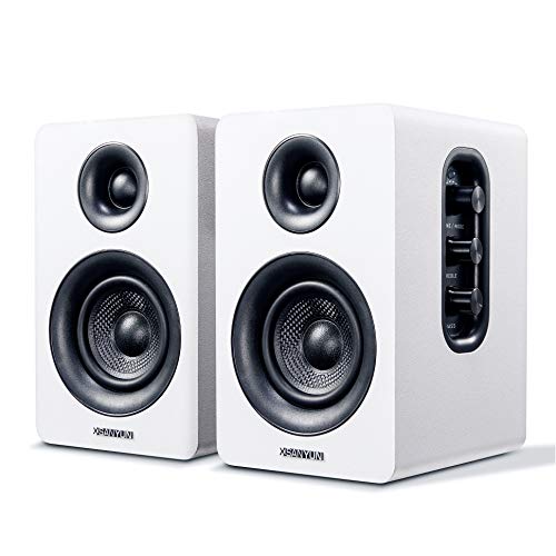 Sanyun SW208 3" Aktive Bluetooth 5.0 Regallautsprecher - 60W-Kohlefaser-Lautsprechereinheit - eingebauter 24-Bit-DAC - dynamischer 3D-Surroundsound – 2.0 Computer-PC-Monitor (Paar, weiß)