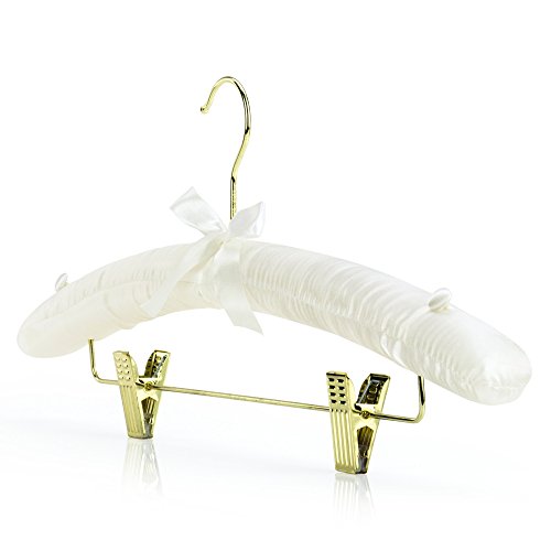 Hangerworld 43cm Wattierter Satin Kleiderbügel Beige Mit goldenen Klammern Clips Vintage Look