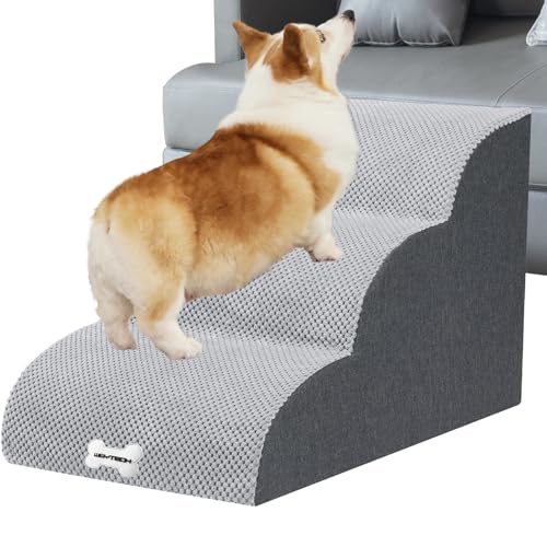 WGYTECH Hundetreppe Kleine Hunde Haustiertreppe 3 Stufen Hochdichtem Schwamm Hunde Treppe für Sofa Bett Hunderampe Abnehmbarem, Waschbarem Bezug und Rutschfestem Boden L60xW40xH40cm