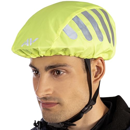 AVANA Regenschutz für Fahrradhelm Reflektoren Helmüberzug reflektierende Abdeckung wasserdichter Regenüberzug (Neon-Gelb)