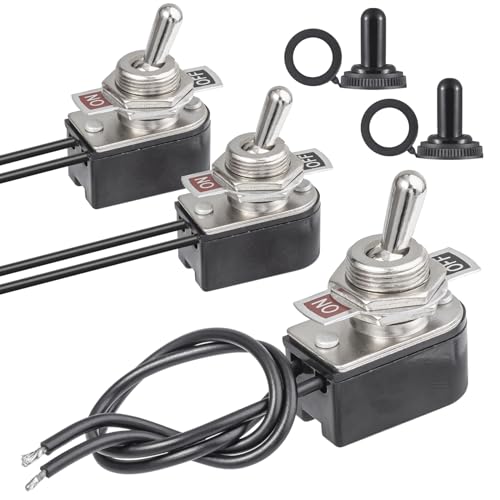 VEXUNGA Kippschalter 6A 125VAC 3A 250VAC Schalter 2 Polig Mini Kipptaster Wasserdicht 2 Position Ein Aus 10A 12V DC mit Kabel Wasserdichter Kappe für Auto (Packung mit 2 Stück)