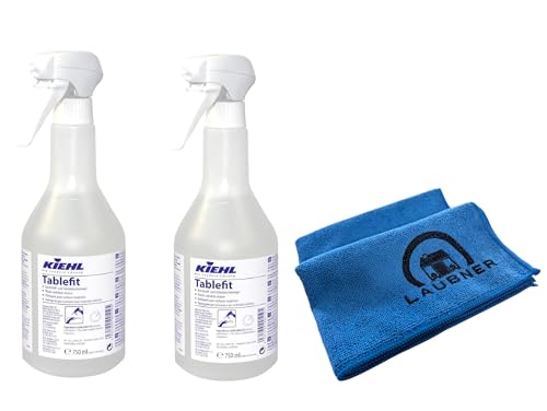 Kunststoff- und Schreibtischreiniger, Klebereste- Bleistift- Entferner mit Laubner Microfasertuch (2 Flaschen Schreibtischreiniger = 1,5 Liter)