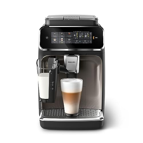 Philips 3300 Series Kaffeevollautomat - 6 Getränke, Modernes Farb-Touchscreen-Display, LatteGo-Milchsystem, SilentBrew, 100% Keramikmahlwerk, AquaClean Filter. Schwarzchrom (EP3347/90)