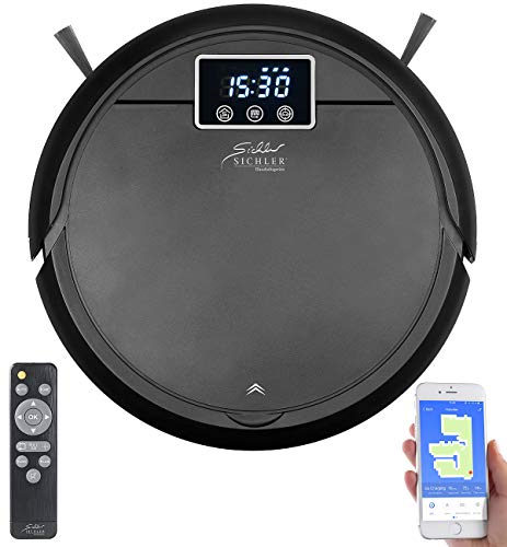 Sichler Haushaltsgeräte Saugroboter mit Alexa: Staubsauger-Roboter mit Wischfunktion, 2in1-Staubbehälter, WLAN & App (2in1-Saugroboter mit Wischfunktion, Saug Wisch Roboter, Handstaubsauger)