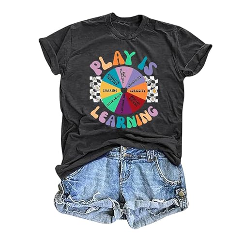 2025 - Stilvolle Damen-T-Shirts für den Alltag, legere Ausflüge und Entspannung zu Hause. Kurzärmliges Rundhals-Design mit trendigen Mustern Tunika Damen (Grey, XL)