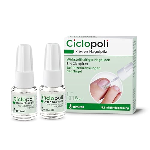 Ciclopoli gegen Nagelpilz, bei Pilzerkrankungen der Nägel, Anti-Pilz-Nagellack mit bewährtem Wirkstoff Ciclopirox und Tiefwirk-Effekt, nur 1x täglich auftragen, 13,2 ml Bündelpackung (2 x 6,6 ml)