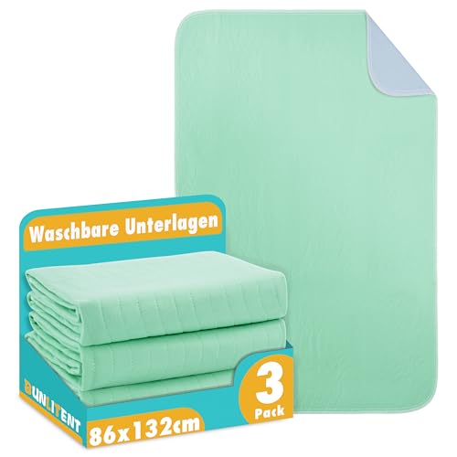 Bunlitent Inkontinenzunterlage waschbar 86x132 cm, Inkontinenz Bettunterlage 3er-Set, Wiederverwendbare Saugfähig und Wasserdicht Matratzenschoner