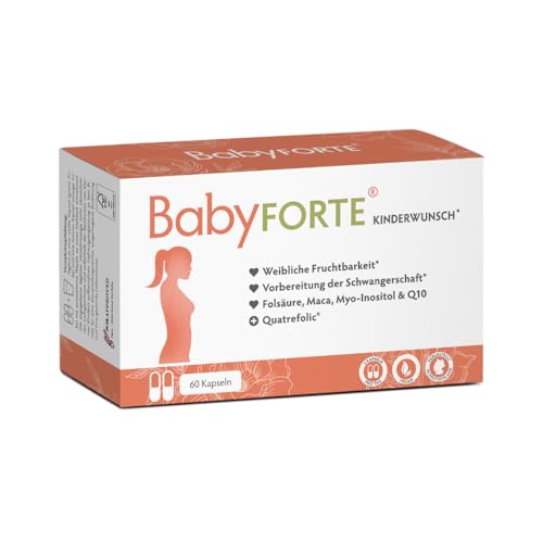 BabyFORTE Kinderwunsch Tabletten | vegan | Folsäure 800 μg, Quatrefolic, Maca, Inositol, Jod | 60 Kapseln | Schwangerschaftsvitamine