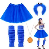 Dreamtop Krümelmonster Kostüm Damen Cookie Haarreif Krümelmonster Haarreif Tutu Rock Halskette Bein Stulpen Krümelmonster Kostüm Accessories für Karneval Fasching Halloween Cosplay