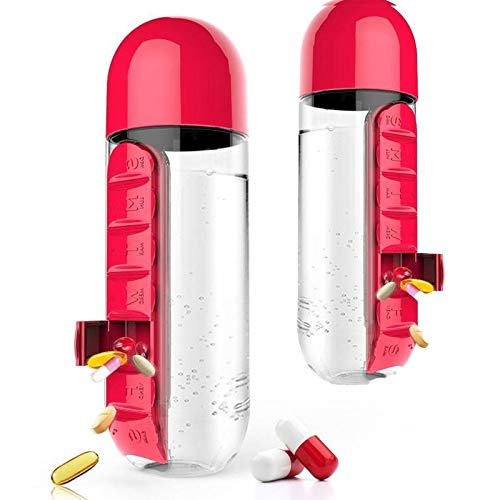 Wasserdichte Aluminium-Pillendose, 2 Stück, Sport-Kunststoff-Wasserflasche, Kombinieren Sie tägliche Pillendosen, Organizer, Trinkbecher, Outdoor, für Trinkflaschen, auslaufsichere Flasche