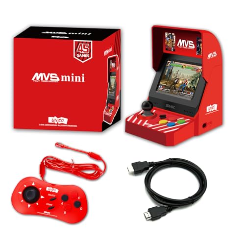 Unico SNK MVS Mini Arcade und Red Controller-Set [im Lieferumfang Enthaltenes HDMI-Kabel], Vorinstalliert mit 45 Offiziell Lizenzierten SNK Neo Geo-Spielen, Geschenke für Erwachsene und Kinder