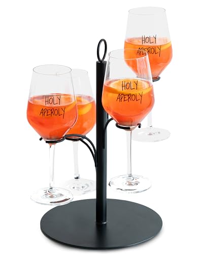 SpritzUpYourLife Getränke Tower, Servierbaum für Cocktails, Aperol Tower für 4 Gläser - Geburtstagsgeschenk für Frauen, Aperol Geschenk, Sarti Rosa Aperitif Geschenk (schwarz)