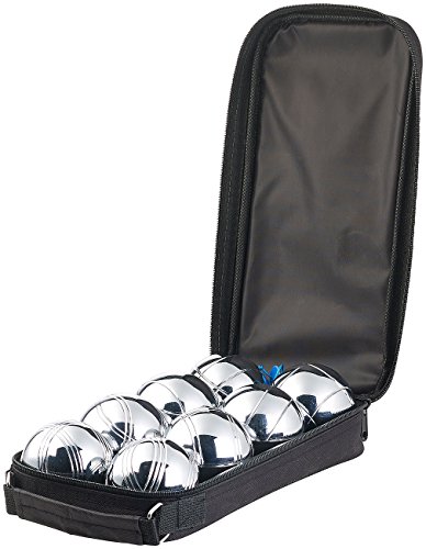 PEARL Boule Kugeln: Boule- & Boccia-Spiel: 8 Metall-, 1 Holz-Kugel, Abstandsmesser, Tasche (Boccia Kugeln, Boccia Metall, Geschenk Herren)