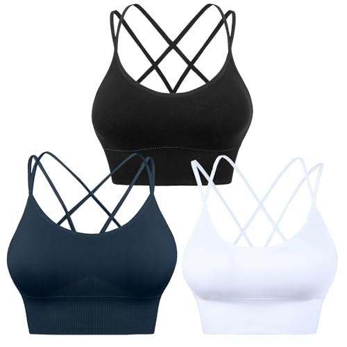 HANERDUN Damen Sport BH Yoga Bra mit Gepolstert Nahtlose Ohne Bügel und gibt Guten Halt Atmungsaktiv Riemchendesign und mittelstarkem für Fitness Lauf Joggen