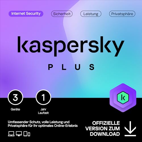 Kaspersky Plus Internet Security 2024 | 3 Geräte | 1 Jahr | Anti-Phishing und Firewall | Unbegrenzter VPN | Passwort-Manager | Online-Banking Schutz | PC/Mac/Mobile | Aktivierungscode per Email