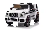 LEADZM Kinder Elektroauto Mercedes G63, 4 stoßdämpfende Räder, 12V 7ah, Fernbedienung, Kinderauto Kinderfahrzeug (Blanc)