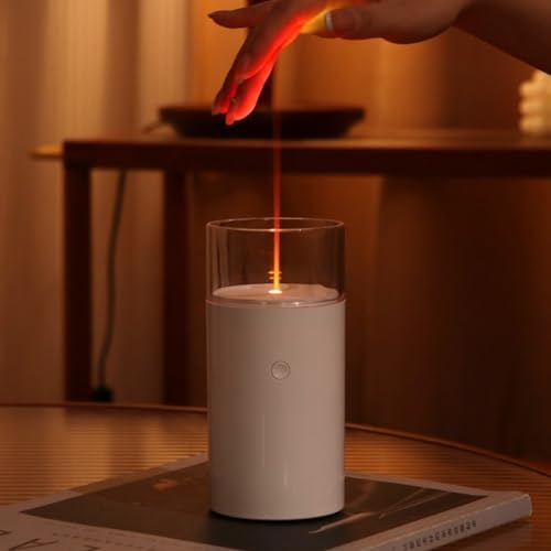 HEIBTENY Aroma Diffuser Mit Flammeneffekt 60Ml Kabelloser Luftbefeuchter Licht 2000 MAh Fürs Auto Oder Büro 7-farbiges Licht Realistischer 3D-Kerzenlicht-Flammeneffekt(White)