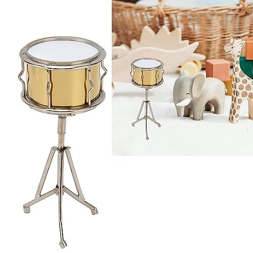 NSXAYIWE Miniatur-Snare-Drum-Modell mit Koffer, dekoratives Kupfer-Musikinstrument-Ornament für Puppenhaus-Bücherregal-Schreibtisch Golden, Trommel-Miniatur-Puppenhaus-Modell