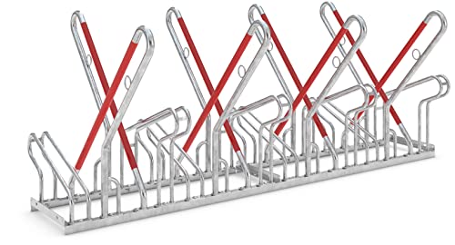 Anlehnparker 2518 XBF | Fahrradständer beidseitig | für 8 extra breite Fahrräder | erweiterbar | Abwechselnde Hoch-/Tiefeinstellung | mit Anlehnbügel | Fahrradparker Bodenparker Mehrfachständer