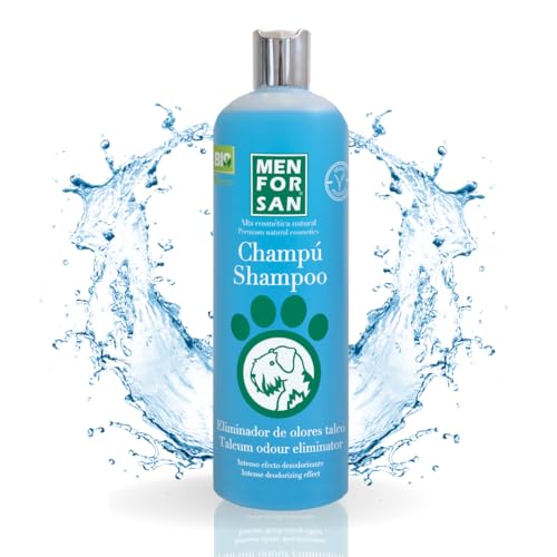 MENFORSAN Geruchsbeseitigendes Hundeshampoo, Beseitigt schlechte Gerüche aus dem Fell, Talkum, Blau, 1 l