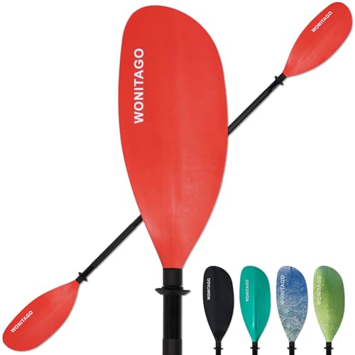 XUXIAKE Kajak Paddels mit Aluminiumschaft und PPklinge, 3-teilig, 210-230 cm (20 cm verstellbar), Orange Rot