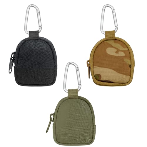3PCS Coin Purse mit Reißverschluss Gürteltasche Herren Münze Geldbeutel Schlüsselanhänger Taschen für Taille Pack Nylon Münzbeutel Münzgeldbörse (Schwarz + Armeegrün + Tarnfarbe)