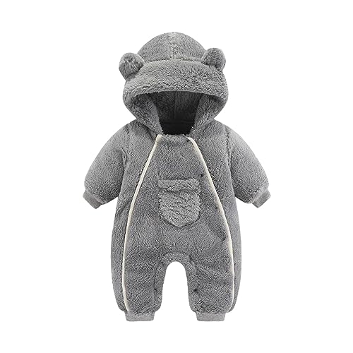 Neugeborenes Baby Outfit Anzug Mädchen Fleece Jumpsuit Kapuzenmantel Winterkleidung Outwear Schneeanzug Body Girl (Grey, 0-3 Months)