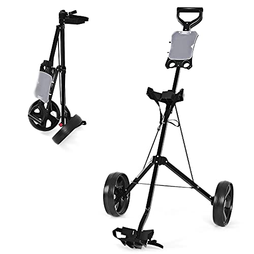 COSTWAY Golf Trolley, 2 Rad Golftrolley klappbar, Golfwagen aus Stahl, mit Scorecardhalter, Golf Bag Push Cart für Anfänger