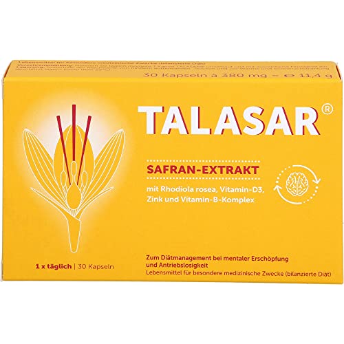 TALASAR® Safran Kapseln [30 Stk.] I Verringert Erschöpfung und Müdigkeit* I Balance für Körper und Geist I Einzigartige Plus-Formel mit hochwertigstem Safran-Extrakt I Vegan