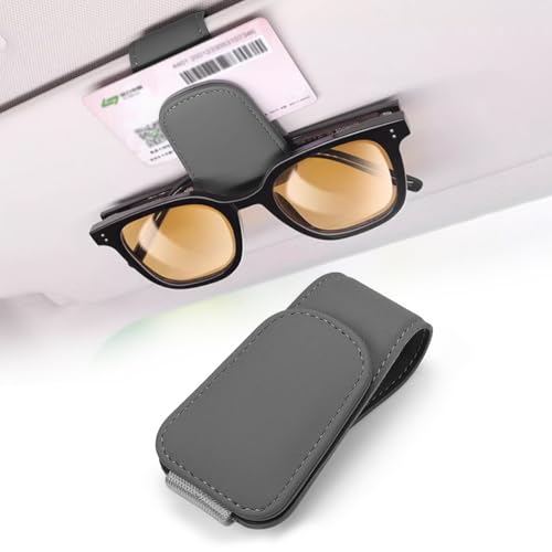 Brillenhalter für Auto Sonnenblende, Brillenhalter für Auto, Sonnenbrillenhalter Auto, Magnetische Auto Visier Brillenhalter,Sonnenbrillen Halterung/Ticket-Kartenclip(Elegantes Grau)