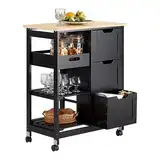 SoBuy Küchenwagen zum Rollen Servierwagen mit 2 abnehmbaren Ablagen und 1 Tablett Beistellwagen Rollwagen Für Küche, Wohnzimmer, Esszimmer Schwarz BHT ca. 68x85x38cm FKW79-SCH