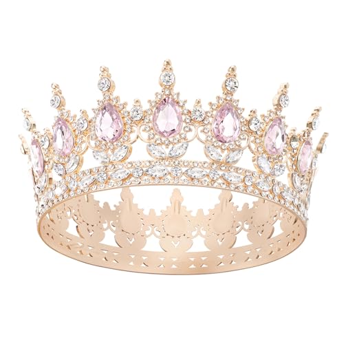 DRESHOW Volle Runde Mädchen Tiara Königin Krone Damen Brautkrone Diadem Kristall Barock Tiara Sparkly Strass Prinzessin Karneval Kopfschmuck für Hochzeit Prom Geburtstag Party