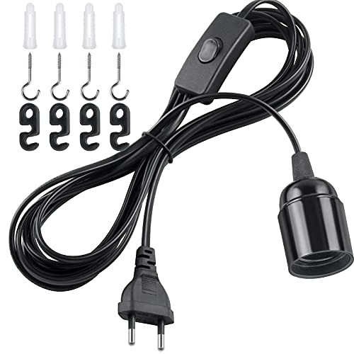 DiCUNO E27 Lampenfassung mit Schalter, E27 Lampensockel mit 4M Netzkabel und EU Stecker, für Lampenaufhängung, Pendelleuchte, Deckenlampe, DIY Lampen, Schwarz, 1er Set