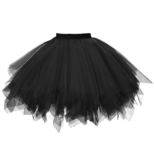 AUYAO Tutu Klassisch Elastisch Tüll Tüllrock, Damen Tutu Klassisch Rock 80er Jahre Outfit Rock Tütü Dirndl Kurz Teen Ballet Dance Dress Up Party Zubehör Ballett Tanzkleidung Ballettkleidung (Schwarz)