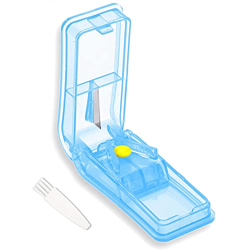 GeekerChip Tablettenteiler,pillenteiler,medikamententeiler,für Große und Kleine Tabletten,Medikamententeiler mit Aufbewahrungsfach,teilt Pillen exakt(Blau)