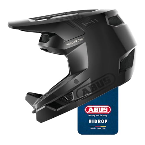 ABUS Downhill Helm HiDrop – ASTM-zertifizierter Fullface Helm mit ABS-Außenschale für MTB: Downhill, Enduro und Bikepark – für Erwachsene und Jugendliche – Schwarz, Größe L