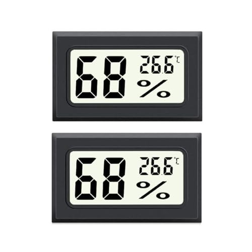 JEDEW 2-Pack Hygrometer Gauge Thermometer Indoor/Outdoor, Mini Digital Temperature Humidity Meter Tester for Humidifiers Greenhouse Reptile Plant Humidors (℃) (Rectangle-2)