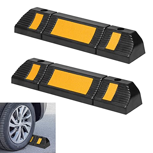 YRHome 2er Radstopper Parkplatzbegrenzung Anfahrschutz Radstopp-Parkbegrenzung Parkplatz-Markierung Gummi Garagenstopper Anfahrschutz 60x12x10 cm Reflektierende Streifen für Garagen Parkplätze